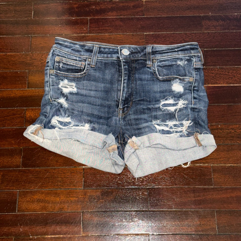 American Eagle Outfitters Dark Blue Distressed Jean Shorts